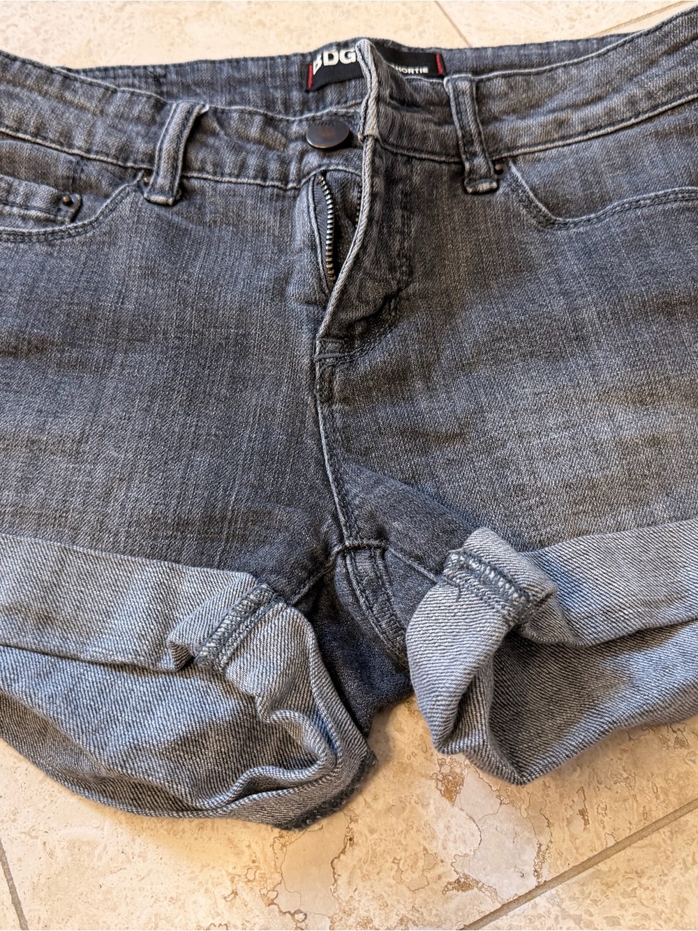 BDG Gray Denim High-Rise Rolled Cuff Shorts